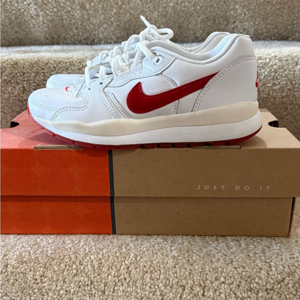 Nike Women’s White Sneakers with Red Swoosh